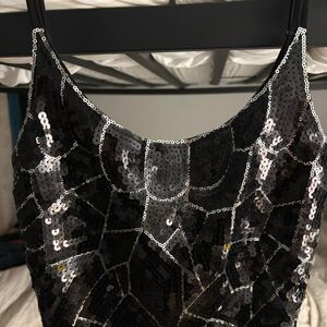 Love J Women's Black and Silver Sequin Cami Top